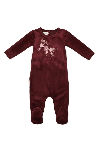 Maniere Babies' Cherry Blossom Rib Cotton Blend Footie In Burgundy