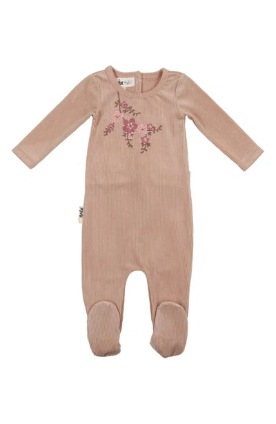 Maniere Babies' Cherry Blossom Rib Cotton Blend Footie In Beige