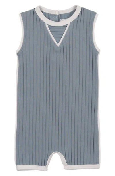 Maniere Contrast Piping Stretch Cotton Ribbed Romper In Blue
