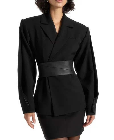 Manière De Voir Marie Wool Twist Sleeve Blazer With Belt In Black