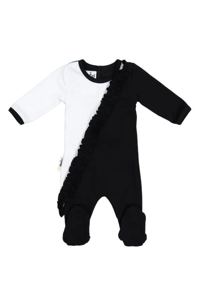 Maniere Babies' Diagonal Ruffle Stretch Cotton Footie In Black