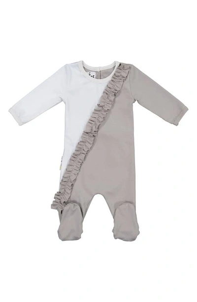 Maniere Babies' Diagonal Ruffle Stretch Cotton Footie In Grey