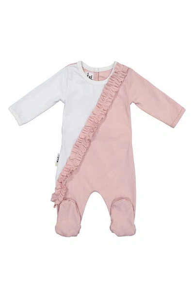 Maniere Babies' Diagonal Ruffle Stretch Cotton Footie In Pink
