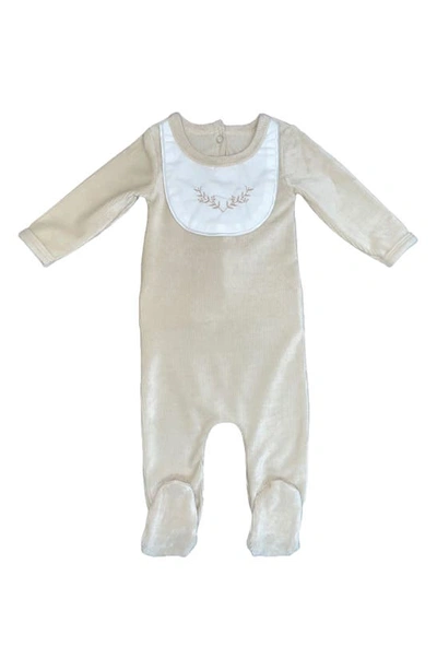 Maniere Babies' Embroidered Bib Cotton Blend Footie In Cream