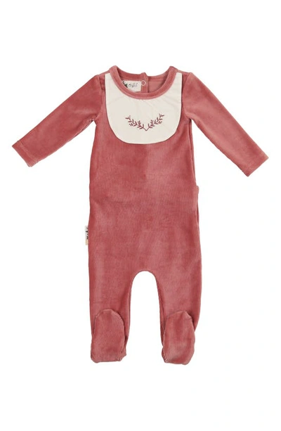 Maniere Babies' Embroidered Bib Cotton Blend Footie In Rose
