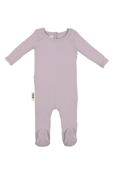 Maniere Babies' Fine Rib Stretch Cotton Footie In Purple