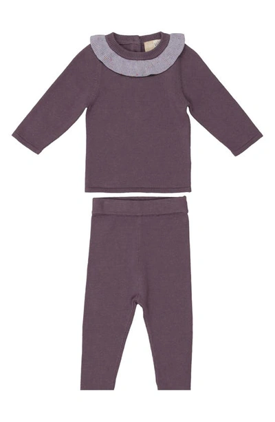 Maniere Babies' Flecked Collar Long Sleeve Cotton Blend Top & Leggings Set In Lavender