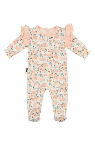 Maniere Babies' Floral Ruffle Stretch Cotton Footie In White