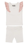 Maniere Babies' Flutter Sleeve Top & Shorts Set In White