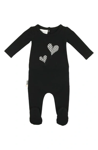 Maniere Babies' Gingham Hearts Cotton Blend Footie In Black