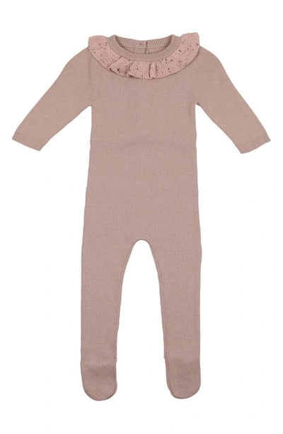 Maniere Girls' Flecked Collar Footie - Baby In Pale Mauve