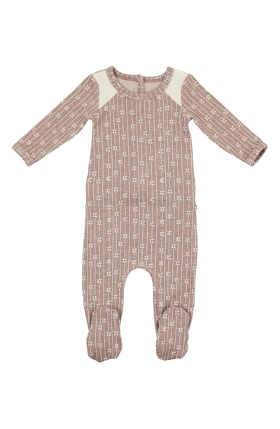 Maniere Babies' Manière Floral Stripe Cotton Blend Footie In Taupe
