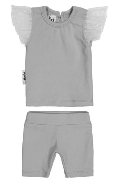 Maniere Babies' Glitter Mesh Top & Shorts Set In Grey