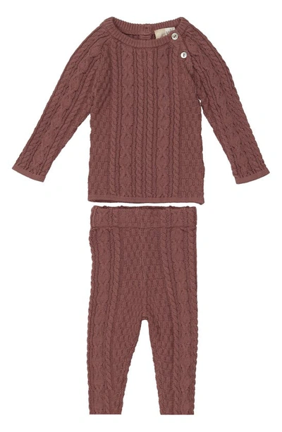 Maniere Babies' Kids' Cable Stitch Knit Sweater & Pants Set In Berry