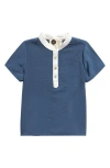 Maniere Manière Kids' Stretch Cotton Band Collar Henley In Indigo