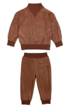 Maniere Babies' Manière Kids' Velour Sweater & Joggers Set In Taupe