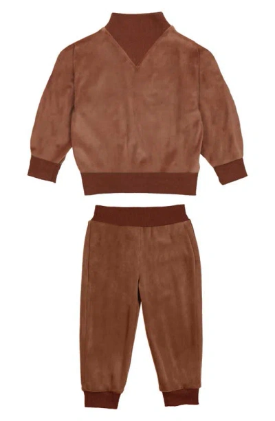Maniere Babies' Kids' Velour Sweater & Joggers Set In Taupe