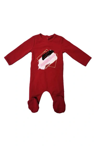Maniere Babies' Paint Splatter Stretch Cotton Footie In Red