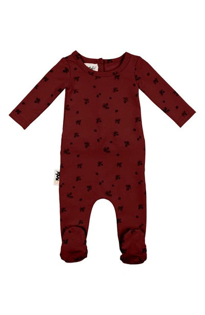 Maniere Babies' Pine Cone Print Cotton Blend Footie In Maroon