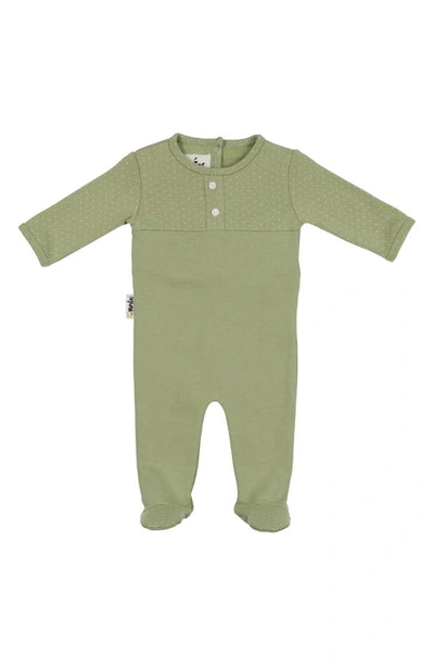 Maniere Babies' Polka Dot Stretch Cotton Ribbed Footie In Sage
