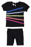 Maniere Babies' Rainbow Tulle Top & Shorts Set In Black