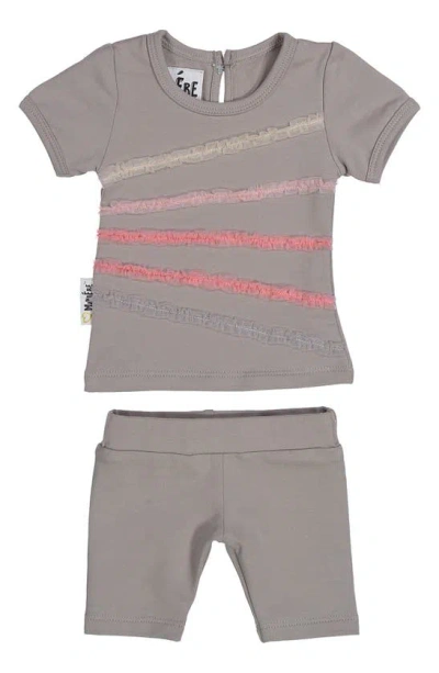 Maniere Babies' Rainbow Tulle Top & Shorts Set In Grey