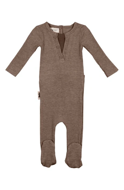 Maniere Babies' Rib Knit Cotton Blend Henley Footie In Taupe