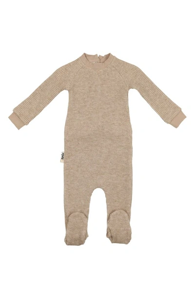 Maniere Babies' Shimmer Waffle Weave Stretch Cotton Footie In Taupe