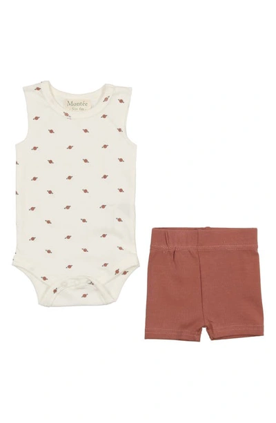 Maniere Stretch Cotton Bodysuit & Shorts Set In Planet/rust