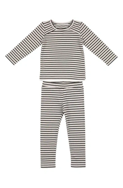 Maniere Babies' Stripe Stretch Cotton T-shirt & Pants Set In Black