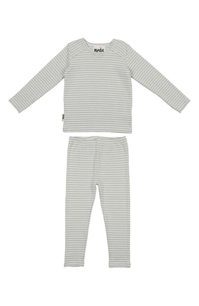 Maniere Babies' Stripe Stretch Cotton T-shirt & Trousers Set In Sage