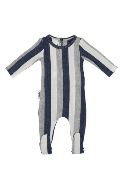 Maniere Babies' Stripe Stretch Cotton Terry Footie In Blue