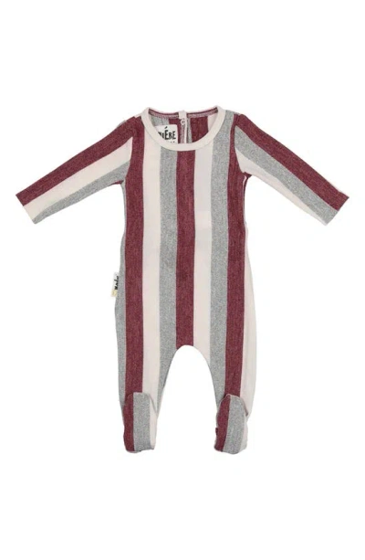 Maniere Stripe Stretch Cotton Terry Footie In Berry