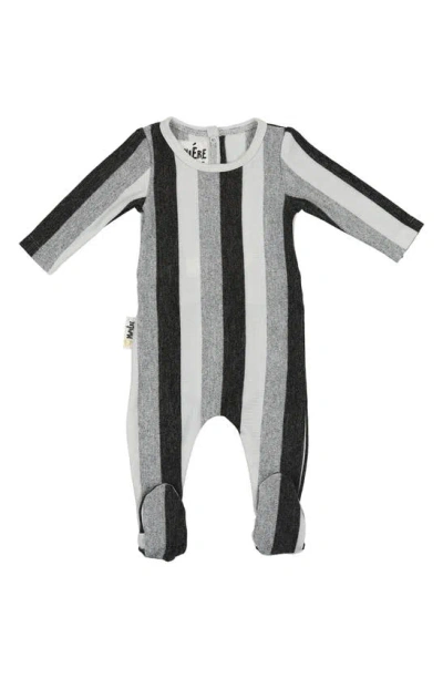 Maniere Babies' Stripe Stretch Cotton Terry Footie In Charcoal