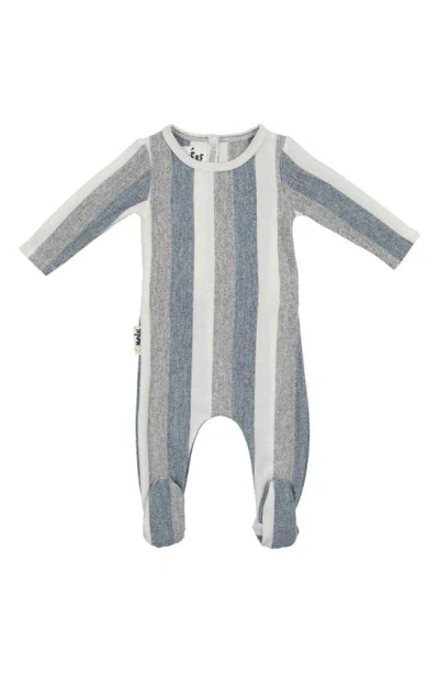 Maniere Babies' Stripe Stretch Cotton Terry Footie In Medium Blue