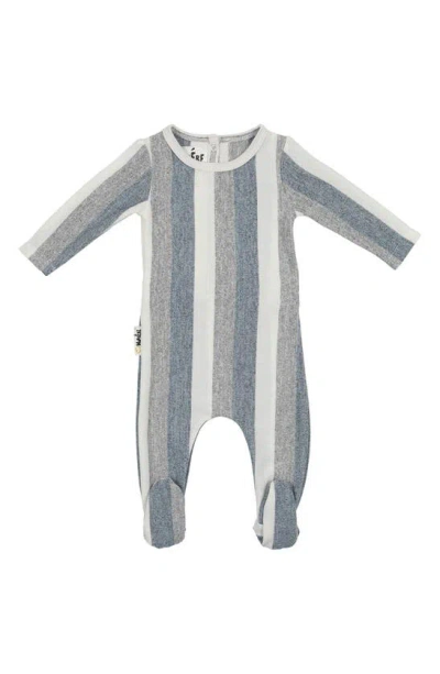 Maniere Stripe Stretch Cotton Terry Footie In Medium Blue