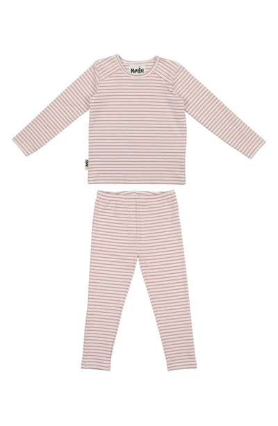 Maniere Babies' Stripe Stretch Cotton Top & Pants Set In Mauve
