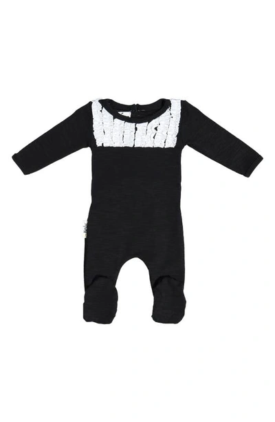 Maniere Babies' Tux Ruffle Stretch Cotton Footie In Black