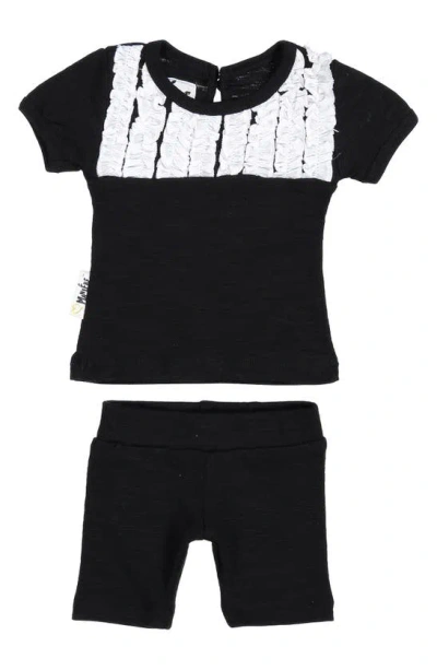 Maniere Babies' Tux Ruffle Top & Shorts Set In Black