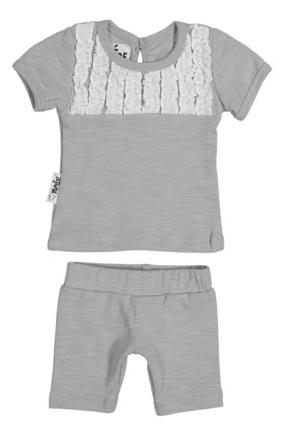 Maniere Babies' Tux Ruffle Top & Shorts Set In Grey