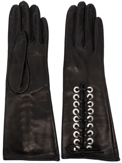 Manokhi Lace-up Leather Gloves In 黑色