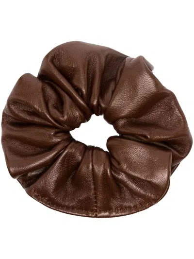 Manokhi Leather Hair Scrunchie In Brown