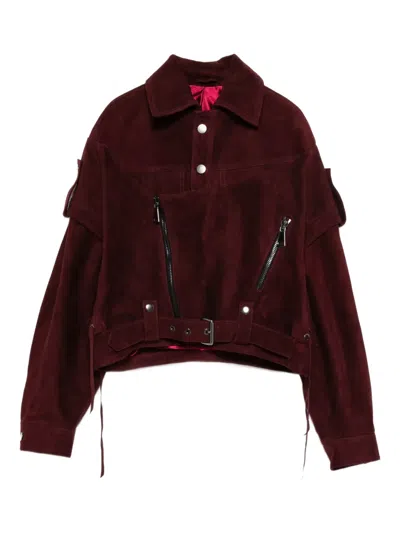 Manokhi Zip Suede Jacket In Burgundy