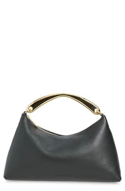 Mansur Gavriel Rhea Metal Handle Leather Handbag In Black