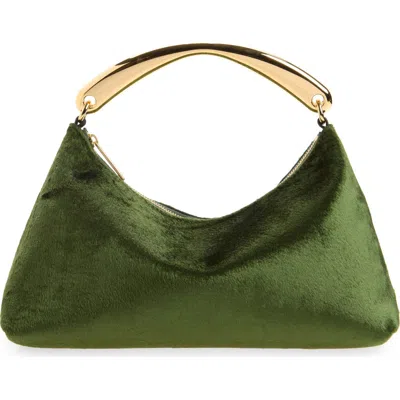 Mansur Gavriel Rhea Metal Handle Velvet Hobo Bag In Green