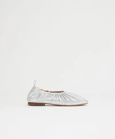 Mansur Gavriel Ruched Ballerina In Crinkled Silver