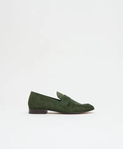 Mansur Gavriel Ruched Loafer In Moss Suede Croc