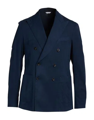 Manuel Ritz Man Blazer Navy Size 40 Organic Cotton, Linen, Elastane In Blue