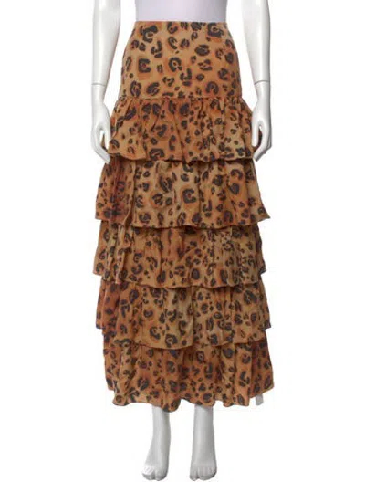 Pre-owned Mara Hoffman Animal Print Long Skirt In Brown