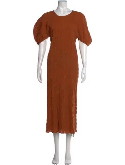 Pre-owned Mara Hoffman Crew Neck Midi Length Dress In Brown